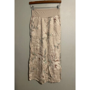 Venti6 Womens Pants Small Beige Floral Linen Blend Wide Leg Lagenlook Boho